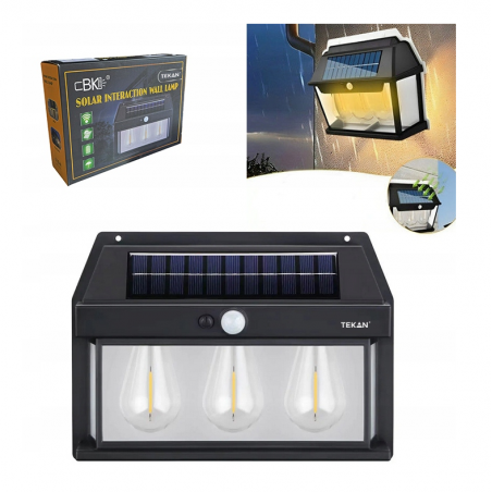 LAMPA SOLARNA LED ELEWACYJNA KINKIET OŚWIETLENIE DEKORACYJNE LATARNIA 3 LED