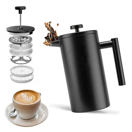 ZAPARZACZ DO HERBATY KAWY RĘCZNY STALOWY PREMIUM TŁOKOWY CZARNY TERMOS