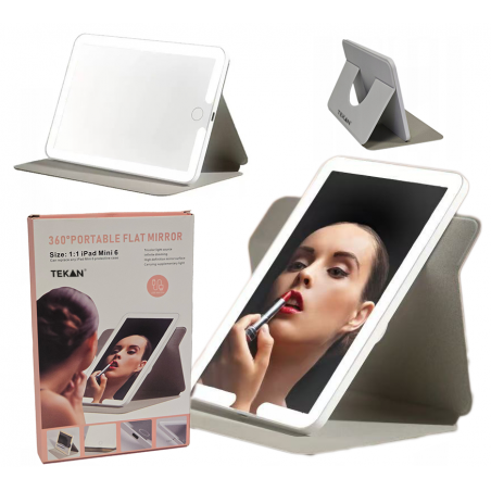 LUSTERKO KOSMETYCZNE LED SKŁADANE OBROTOWE SLIM JAK TABLET BIAŁE PODRÓŻNE