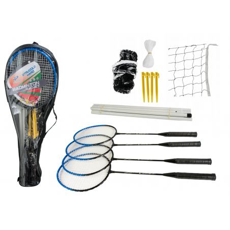 BADMINTON ZESTAW 4 RAKIETY LOTKI SIATKA POKROWIEC