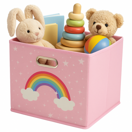 Składany kosz na zabawki 30x30x30 cm różowy tęcza pasuje do IKEA