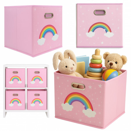 Składany kosz na zabawki 30x30x30 cm różowy tęcza pasuje do IKEA