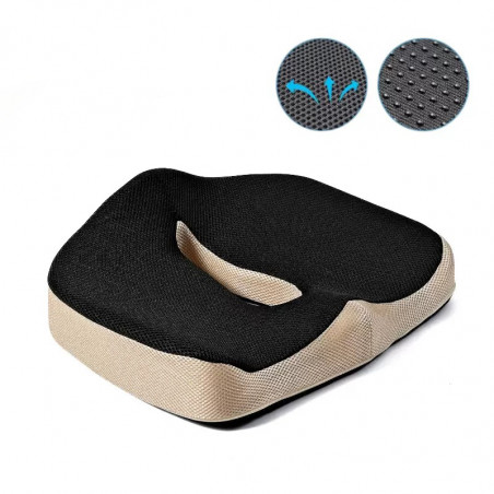 PODUSZKA ORTOPEDYCZNA DO SIEDZENIA PROFILOWANA MEMORY NA KRZESŁO FOTEL DUŻA CZARNA/BEŻ