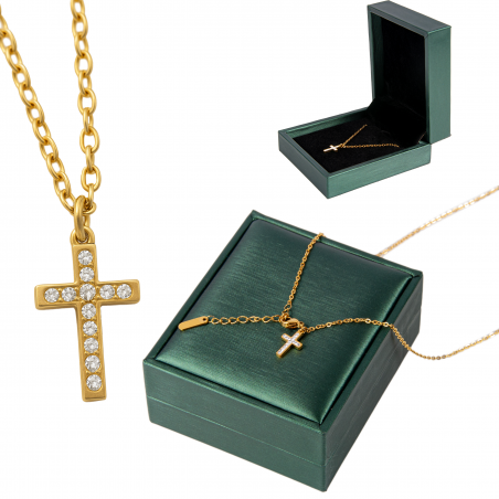 ZŁOTY ŁAŃCUSZEK Z KRZYŻYKIEM POZŁACANY 18K STAL CHIRURGICZNA + SZKATUŁKA
