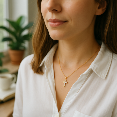 ZŁOTY ŁAŃCUSZEK Z KRZYŻYKIEM POZŁACANY 18K STAL CHIRURGICZNA + SZKATUŁKA