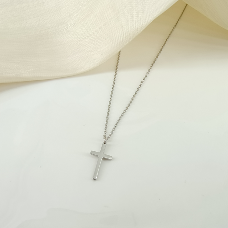 SREBRNY ŁAŃCUSZEK Z KRZYŻYKIEM POLEROWANA STAL CHIRURGICZNA + SZKATUŁKA