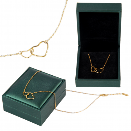 ZŁOTY ŁAŃCUSZEK DWA SERCA POZŁACANY 18K STAL CHIRURGICZNA + SZKATUŁKA