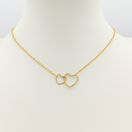 ZŁOTY ŁAŃCUSZEK DWA SERCA POZŁACANY 18K STAL CHIRURGICZNA + SZKATUŁKA