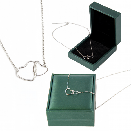 SREBRNY ŁAŃCUSZEK DWA SERCA SERDUSZKA STAL CHIRURGICZNA + SZKATUŁKA