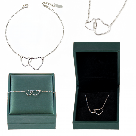 SREBRNA BRANSOLETKA DWA SERCA SERDUSZKA STAL CHIRURGICZNA + SZKATUŁKA