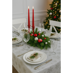 copy of OBRUS BIAŁY ŚWIĄTECZNY PLAMOODPORNY SREBRNE PŁATKI GWIAZDKI OZDOBNY 140x230