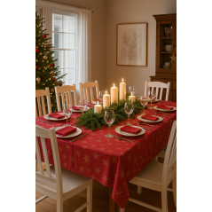 OBRUS ŚWIĄTECZNY CZERWONY BORDO PLAMOODPORNY ZŁOTE GWIAZDKI OZDOBNY 140x230
