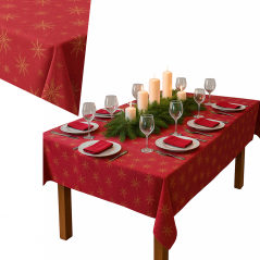 copy of OBRUS ŚWIĄTECZNY CZERWONY BORDO PLAMOODPORNY ZŁOTE GWIAZDKI OZDOBNY 140x230
