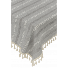 DUŻY OBRUS RUSTYKALNY BOHO NATURALNY 140x250 SZARY Z HAFTEM BAWEŁNA