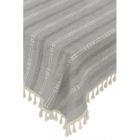 DUŻY OBRUS RUSTYKALNY BOHO NATURALNY 140x250 SZARY Z HAFTEM BAWEŁNA