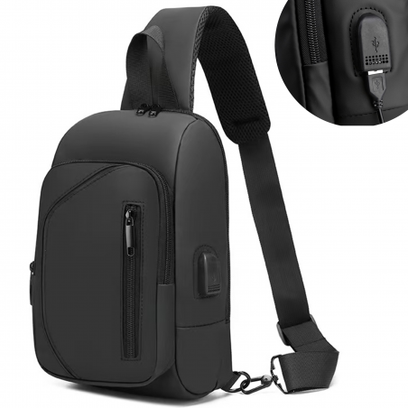 PLECAK NA RAMIĘ NERKA CZARNA SASZETKA WODOODPORNA WTYK USB NA POWERBANK